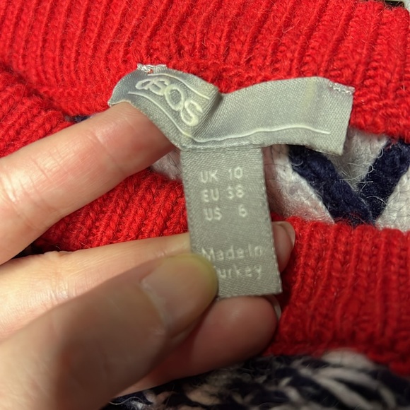 NWOT ASOS Blue Red Nordic Holiday Fair Isle Sweater - Picture 3 of 7
